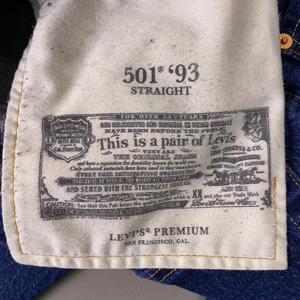 Levis Premium 501 93 Straight Jeans Men's 34x32 -Fit 34x30 Dark Blue Button Fly
